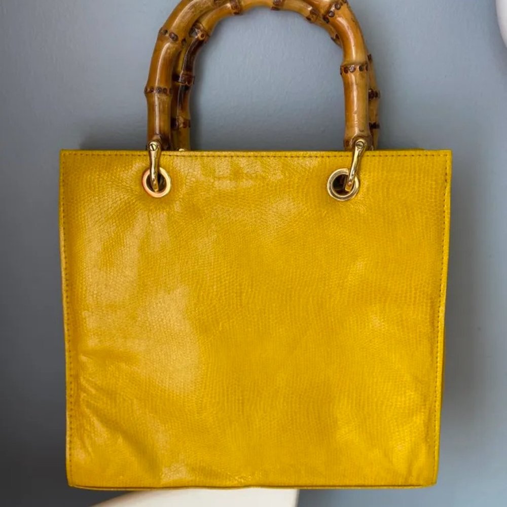 Faux leather purse bamboo handles